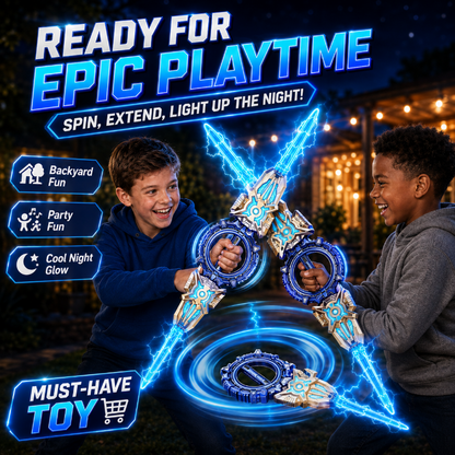⚔️✨ 360° Spinning Double-Blade LED Sword | Rechargeable Light-Up Toy 🔋