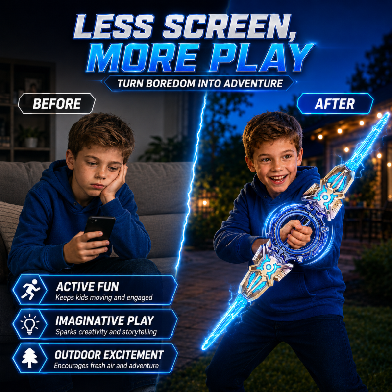 ⚔️✨ 360° Spinning Double-Blade LED Sword | Rechargeable Light-Up Toy 🔋