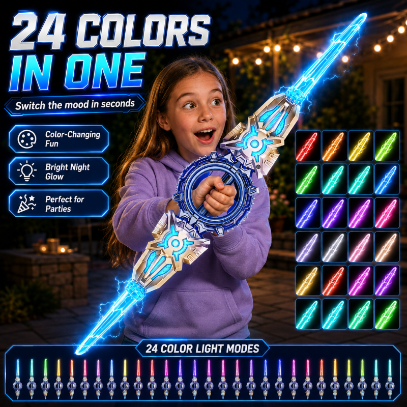 ⚔️✨ 360° Spinning Double-Blade LED Sword | Rechargeable Light-Up Toy 🔋