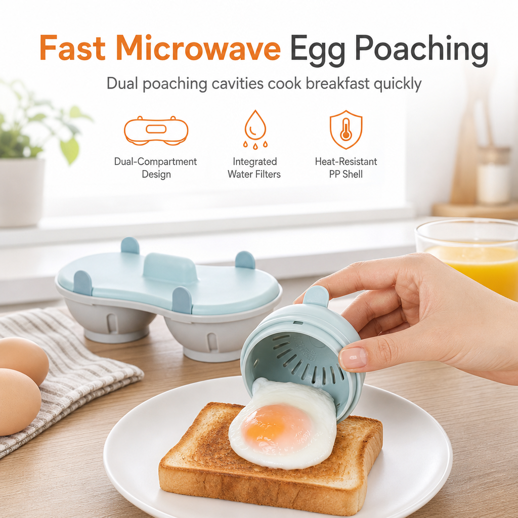 🥚 Premium Dual-Compartment Microwave Egg Poacher – Cook Two Poached Eggs Quickly ⏱️