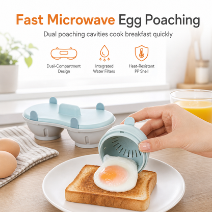 🥚 Premium Dual-Compartment Microwave Egg Poacher – Cook Two Poached Eggs Quickly ⏱️