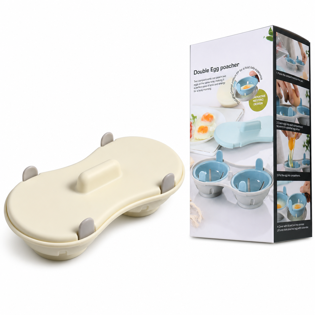 🥚 Premium Dual-Compartment Microwave Egg Poacher – Cook Two Poached Eggs Quickly ⏱️