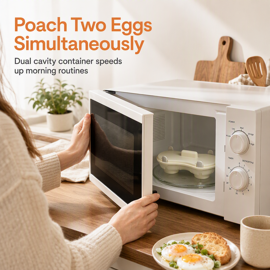 🥚 Premium Dual-Compartment Microwave Egg Poacher – Cook Two Poached Eggs Quickly ⏱️