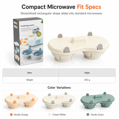 🥚 Premium Dual-Compartment Microwave Egg Poacher – Cook Two Poached Eggs Quickly ⏱️