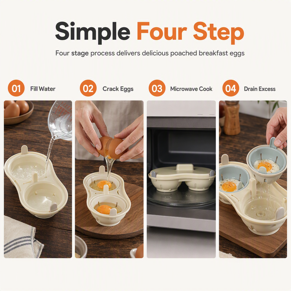 🥚 Premium Dual-Compartment Microwave Egg Poacher – Cook Two Poached Eggs Quickly ⏱️