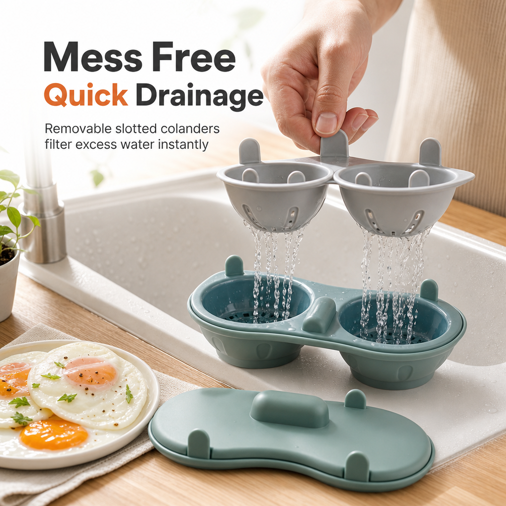 🥚 Premium Dual-Compartment Microwave Egg Poacher – Cook Two Poached Eggs Quickly ⏱️
