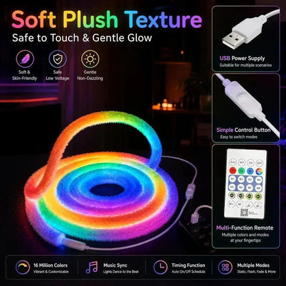 Faux Fur Neon Light Strip – 360° All-Round Glow, Add a Cosy Glow to Bedroom, Dorm & Party Spaces ✨