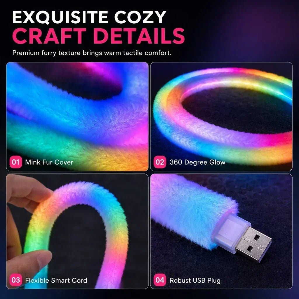 Faux Fur Neon Light Strip – 360° All-Round Glow, Add a Cosy Glow to Bedroom, Dorm & Party Spaces ✨