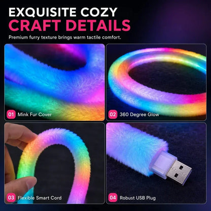 Faux Fur Neon Light Strip – 360° All-Round Glow, Add a Cosy Glow to Bedroom, Dorm & Party Spaces ✨
