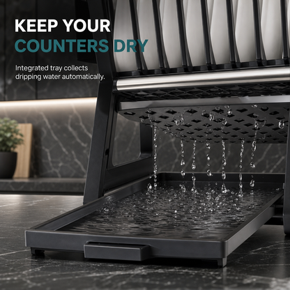 🍽️ Multi-Layer Steel Dish Drying Rack – Vertical Storage, Drip Tray, Tool-Free Install ✨