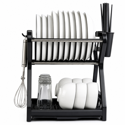 🍽️ Multi-Layer Steel Dish Drying Rack – Vertical Storage, Drip Tray, Tool-Free Install ✨