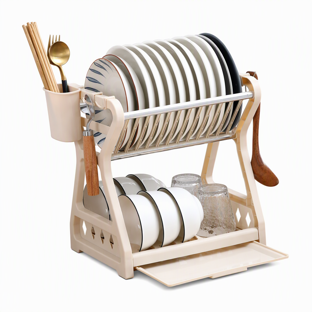 🍽️ Multi-Layer Steel Dish Drying Rack – Vertical Storage, Drip Tray, Tool-Free Install ✨