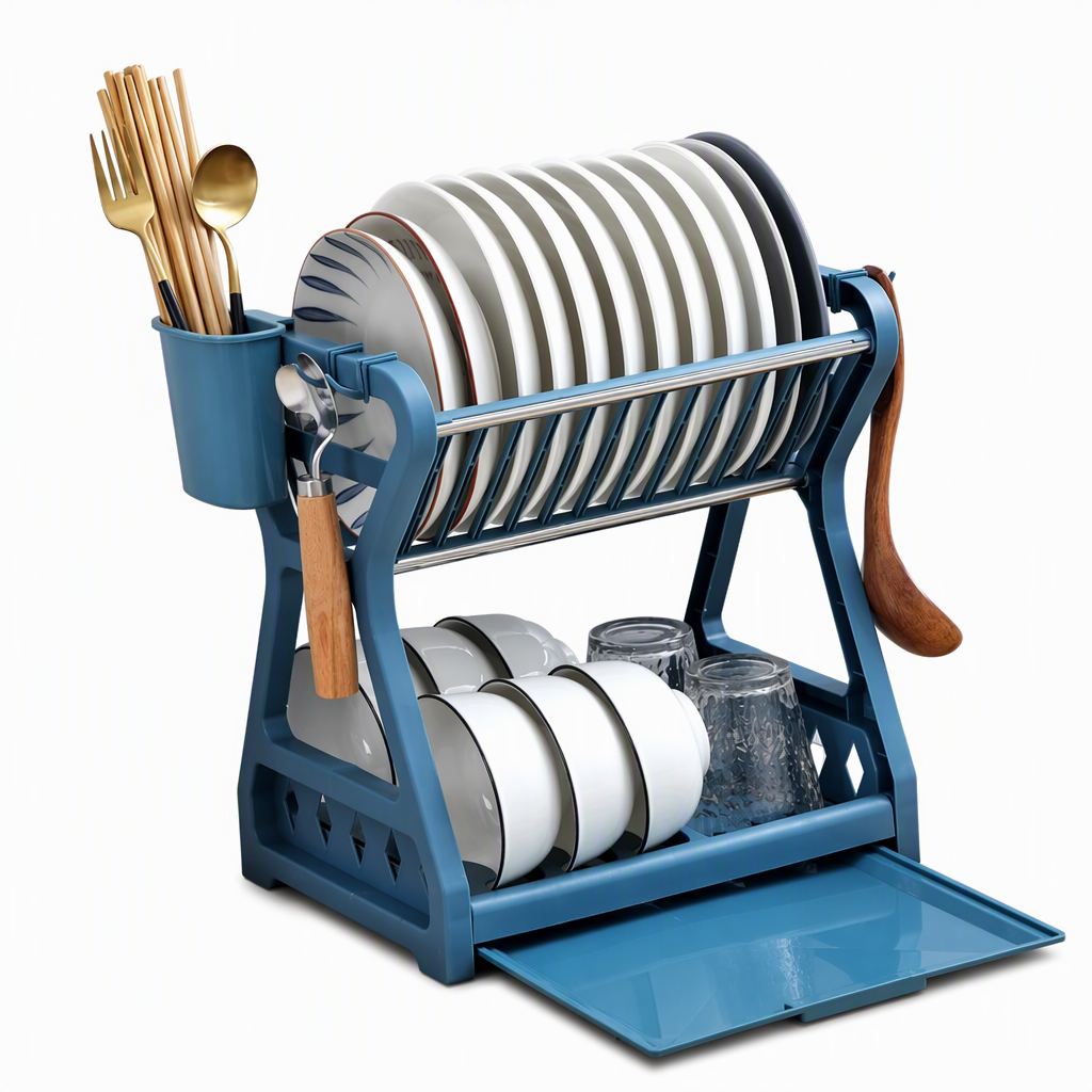 🍽️ Multi-Layer Steel Dish Drying Rack – Vertical Storage, Drip Tray, Tool-Free Install ✨