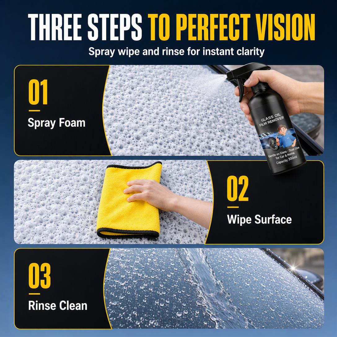 🎁2026 New Arrivals 50% OFF💥Car Glass Oil Film Remover Spray Powerful Windshield Decontamination and Bug Residue Cleaner for Clear Driving Vision