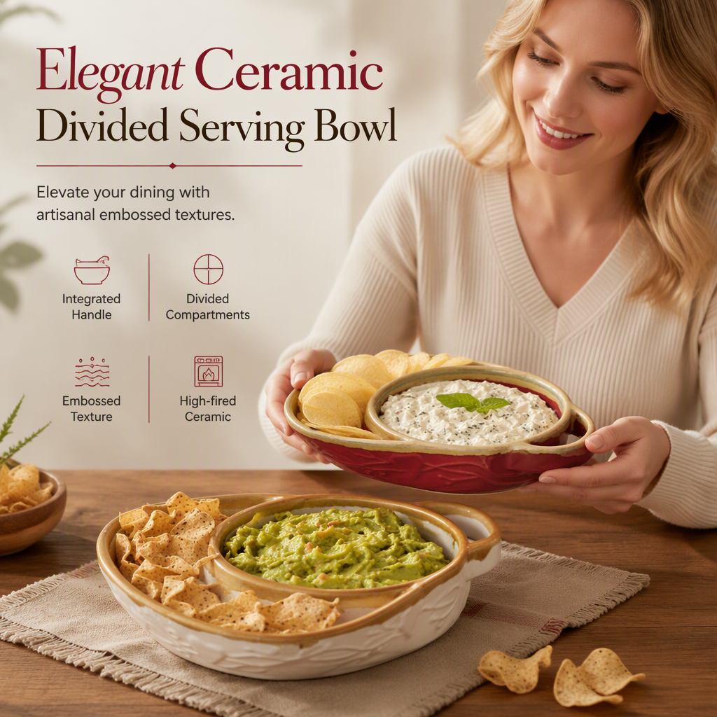 🥧 Retro Ceramic Divided Baking Dish with Single Handle - Oven-Safe Bakeware 🍲