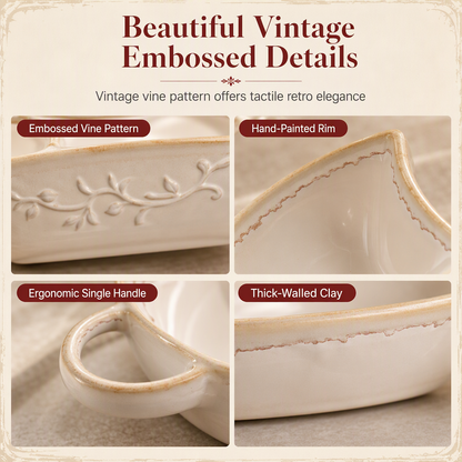 🥧 Retro Ceramic Divided Baking Dish with Single Handle - Oven-Safe Bakeware 🍲