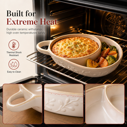 🥧 Retro Ceramic Divided Baking Dish with Single Handle - Oven-Safe Bakeware 🍲