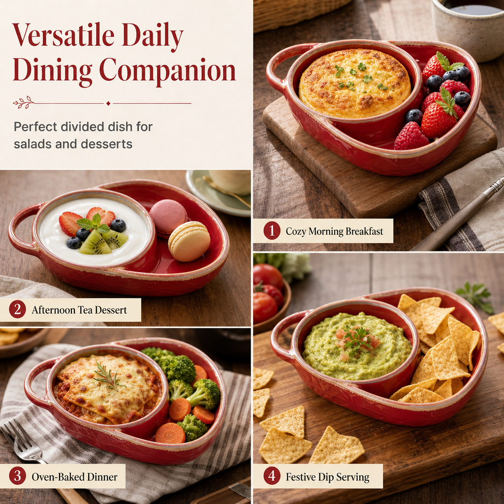 🥧 Retro Ceramic Divided Baking Dish with Single Handle - Oven-Safe Bakeware 🍲