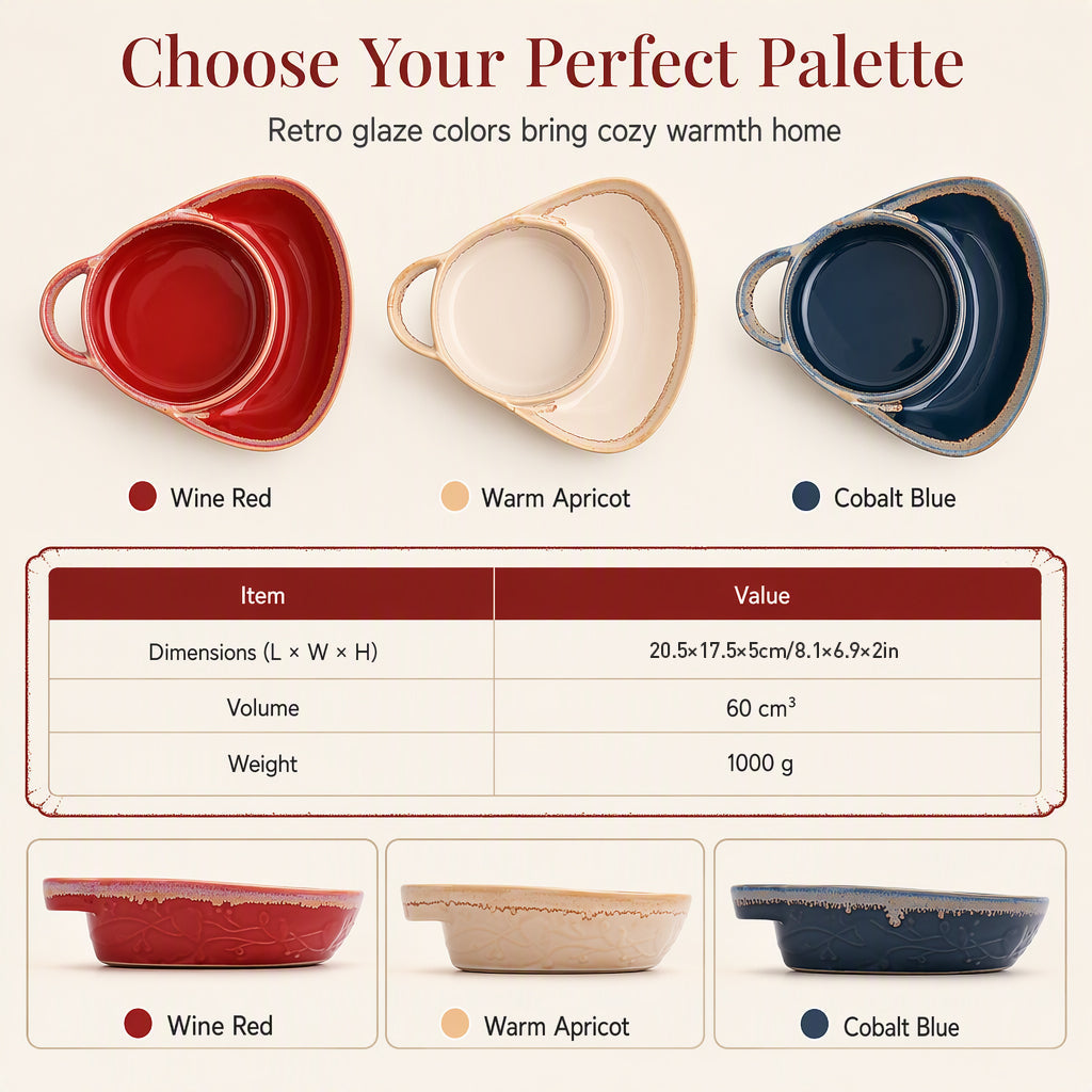 🥧 Retro Ceramic Divided Baking Dish with Single Handle - Oven-Safe Bakeware 🍲