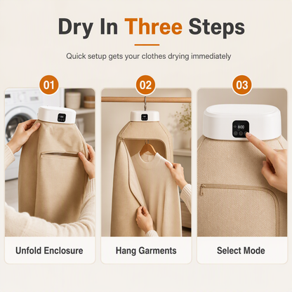 👕 Foldable Clothes Dryer: 3D Warm Air, Smart Remote Control, Gentle Dry, Space-Saving