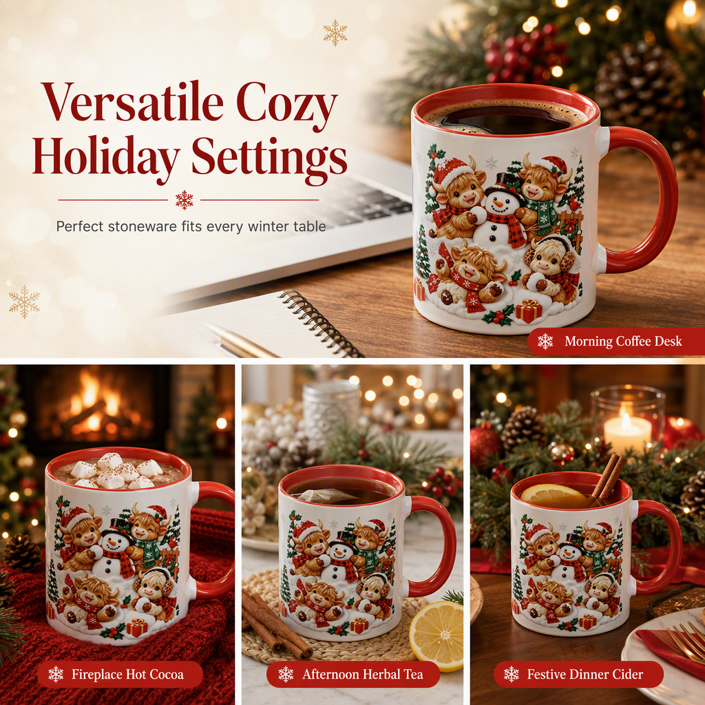 🎅Christmas Gift Sale 50% OFF! ✨Festive Christmas Highland Cow and Snowman Ceramic Mug