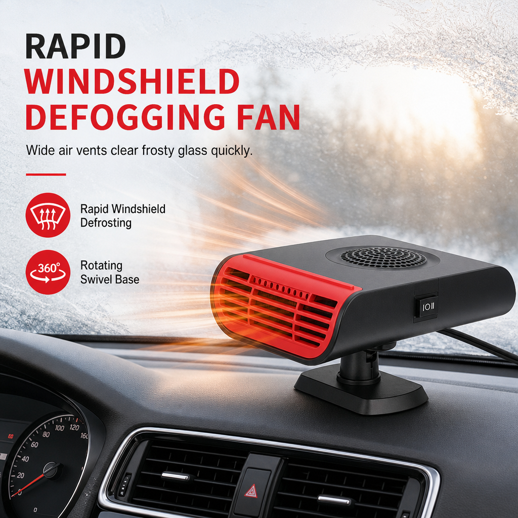 ❄️12V Car Windshield Defroster Defogger Fan – Portable Auto Heater with 360° Rotating Base, Fast Window Ice & Fog Removal for Vehicle