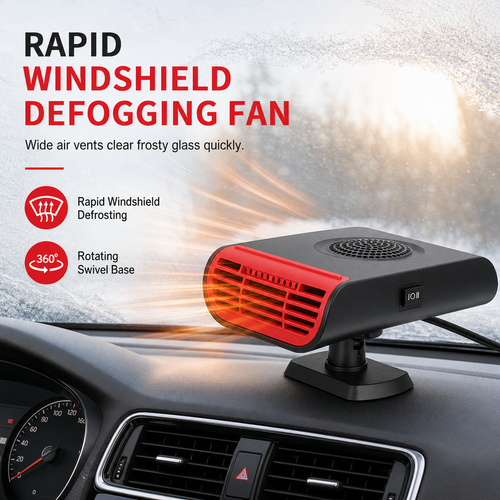 ❄️12V Car Windshield Defroster Defogger Fan – Portable Auto Heater with 360° Rotating Base, Fast Window Ice & Fog Removal for Vehicle